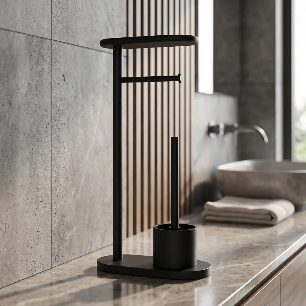 360 HOME STANDING PAPER HOLDER L-SHAPE AND TOILET BRUSH SET :20.5x16x65cm BLACK MATTE METAL FRAME
