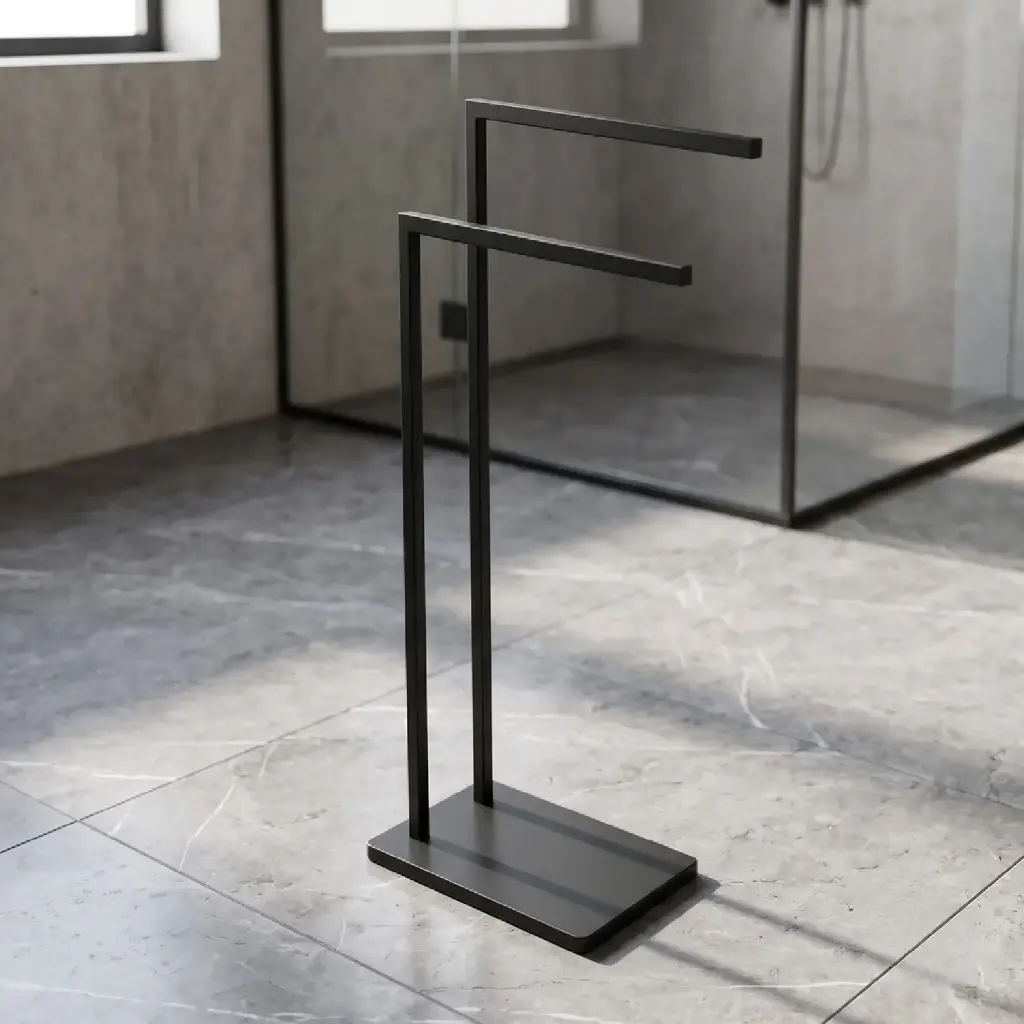 360 HOME FREESTANDING TOWEL RACK,37x18x79.5cm BLACK METAL FRAME