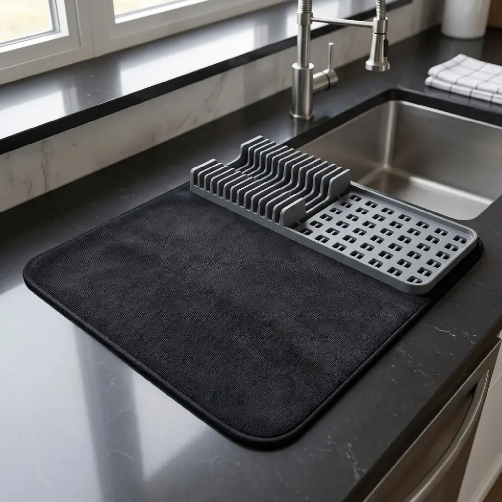 360 HOME BATHROOM MAT SET DRAINING RACK :17x41.5x6 ABSORBENT PAD:51x45