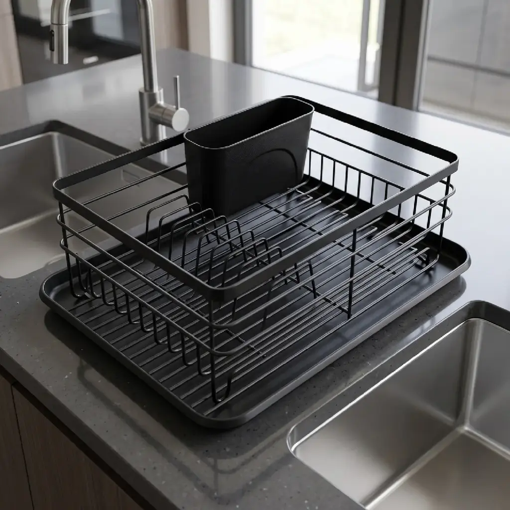 360 HOME DISH DRYING RACK METAL SINGLE-TIER +TRAY 43*32*13cm BLACK