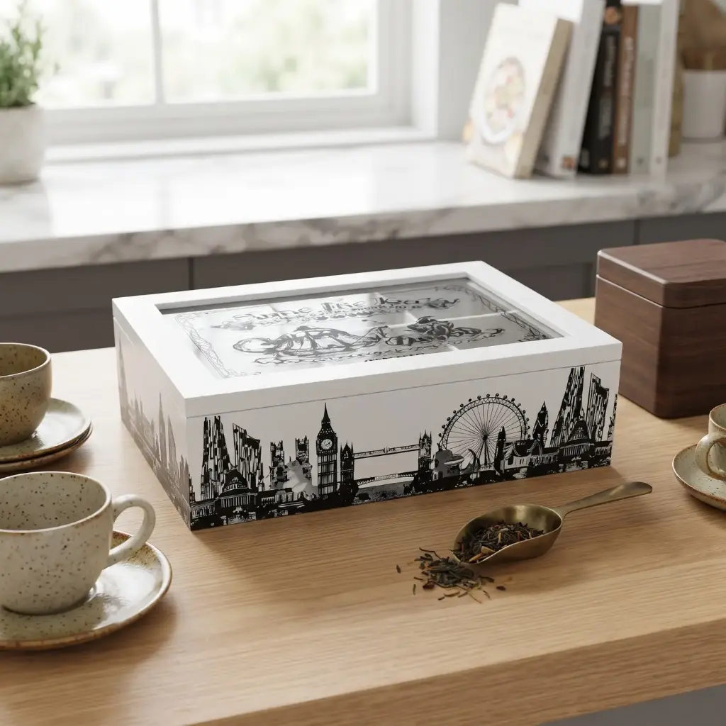 360 HOME MY HOME TEA BOX MDF+GLASS 
24*16*7 Single bubble bag, four inner boxes (brown inner box)