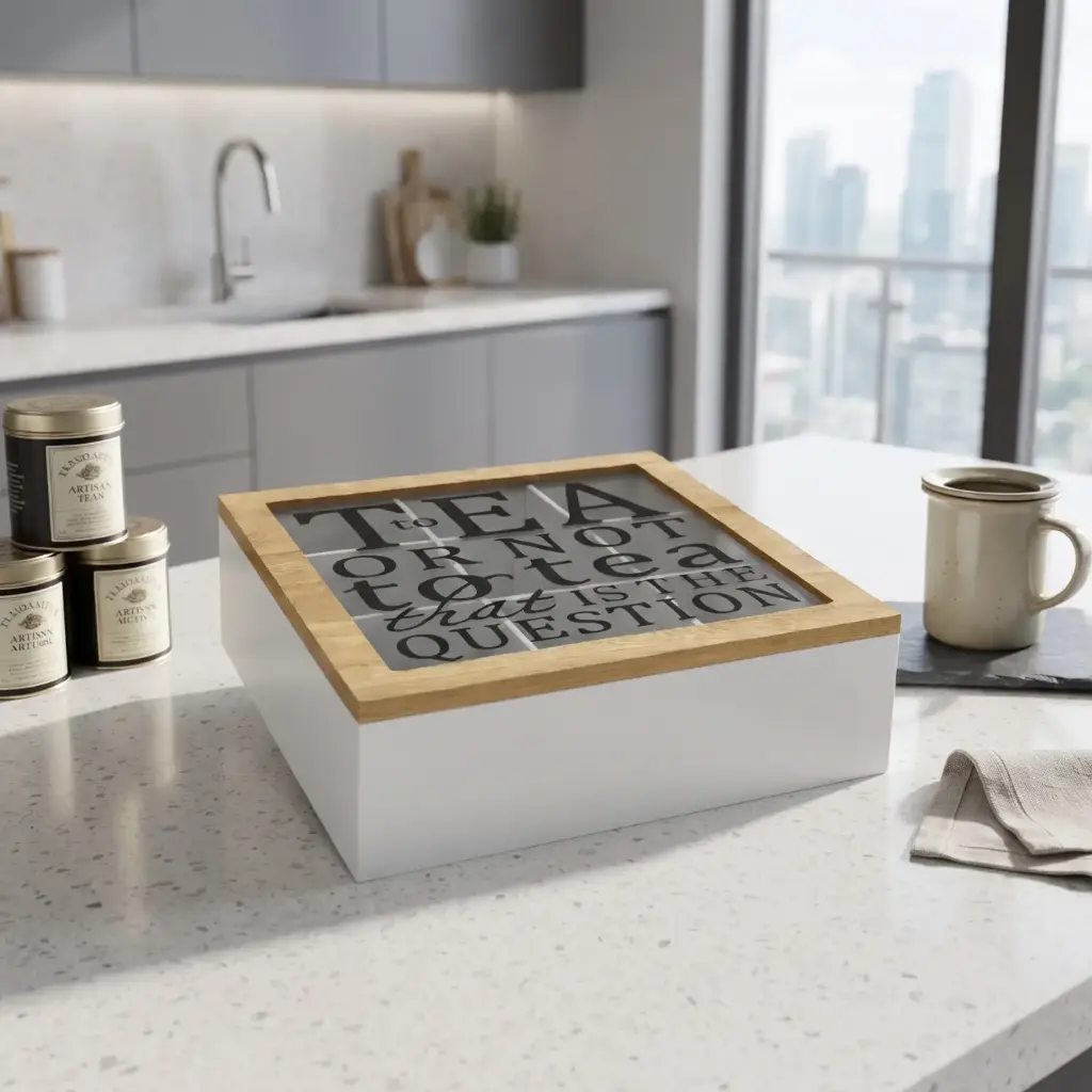 360 HOME MY HOME TEA BOX MDF+GLASS 24*24*7 Single bubble bag, two inner boxes (brown inner box