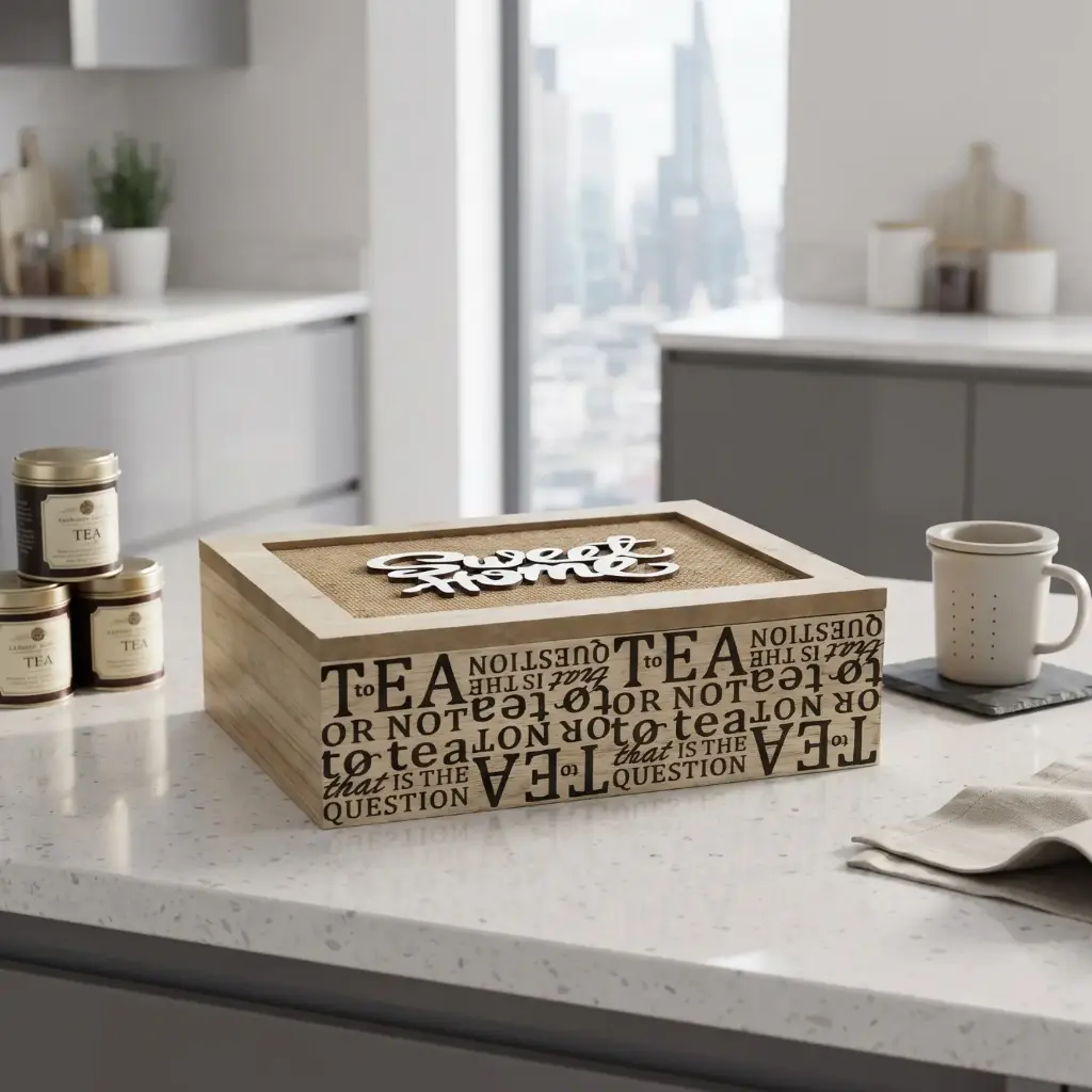 360 HOME MY HOME TEA BOX MDF+LINEN 
24*16*7 Single bubble bag, four inner boxes (brown inner box