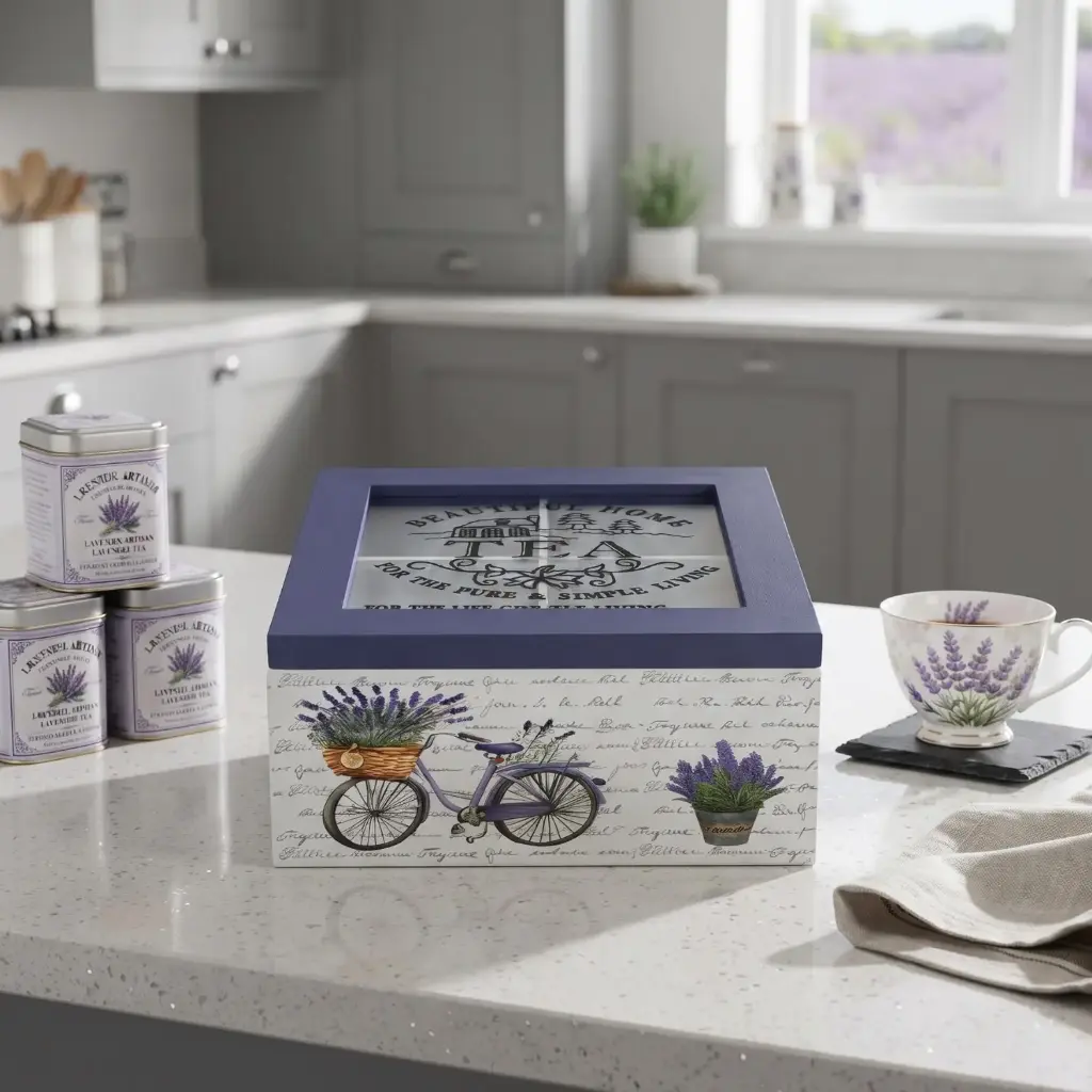 360 HOME MY HOME TEA BOX MDF+GLASS 
16*16*7
 Single bubble bag, four inner boxes (brown inner box