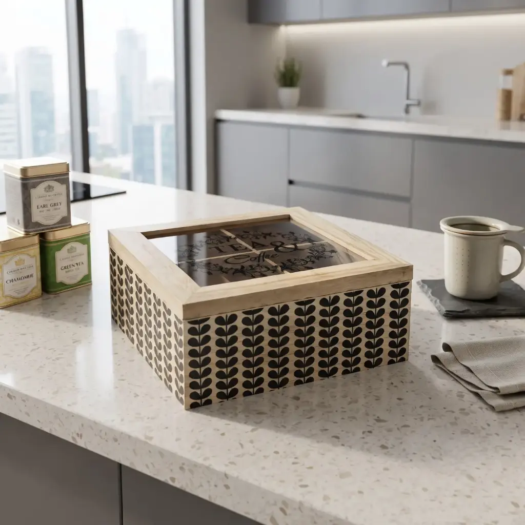 360 HOME MY HOME TEA BOX MDF+GLASS 16*16*7 Each bubble bag contains four pieces in one inner box