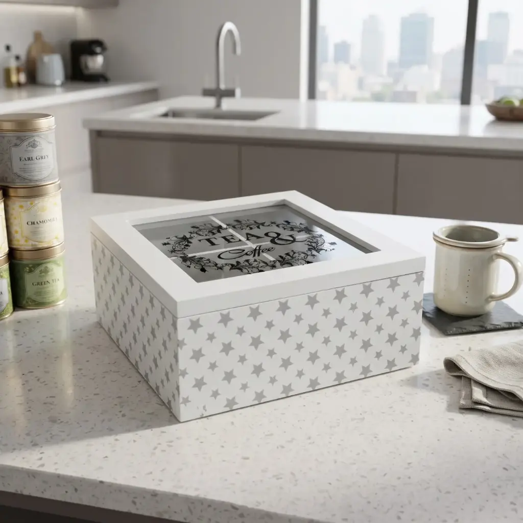 360 HOME MY HOME TEA BOX MDF+GLASS 16*16*7 Each bubble bag contains four pieces in one inner box