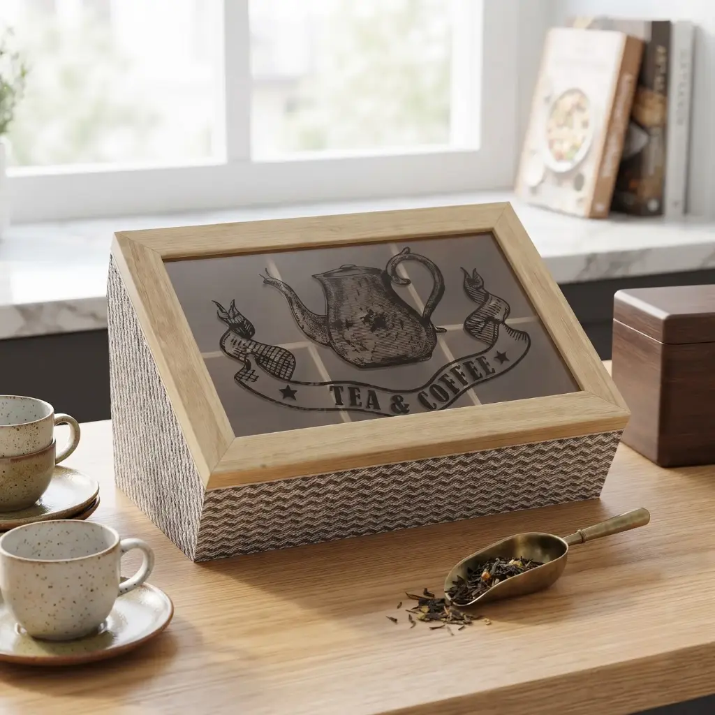 360 HOME MY HOME TEA BOX MDF+GLASS 24*16.5*7 Each bubble bag contains four pieces in one inner box