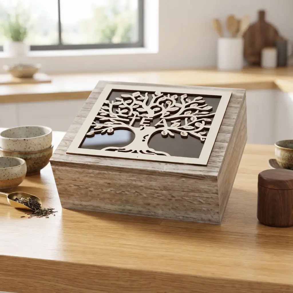 360 HOME MY HOME TEA BOX MDF+GLASS 24*16*8 Each bubble bag contains four pieces in one inner box