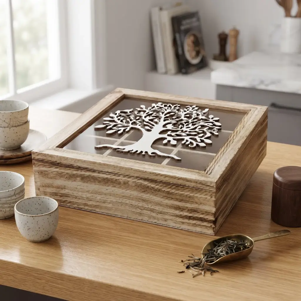 360 HOME MY HOME TEA BOX MDF+GLASS 24*24*7 Each bubble bag contains four pieces in one inner box