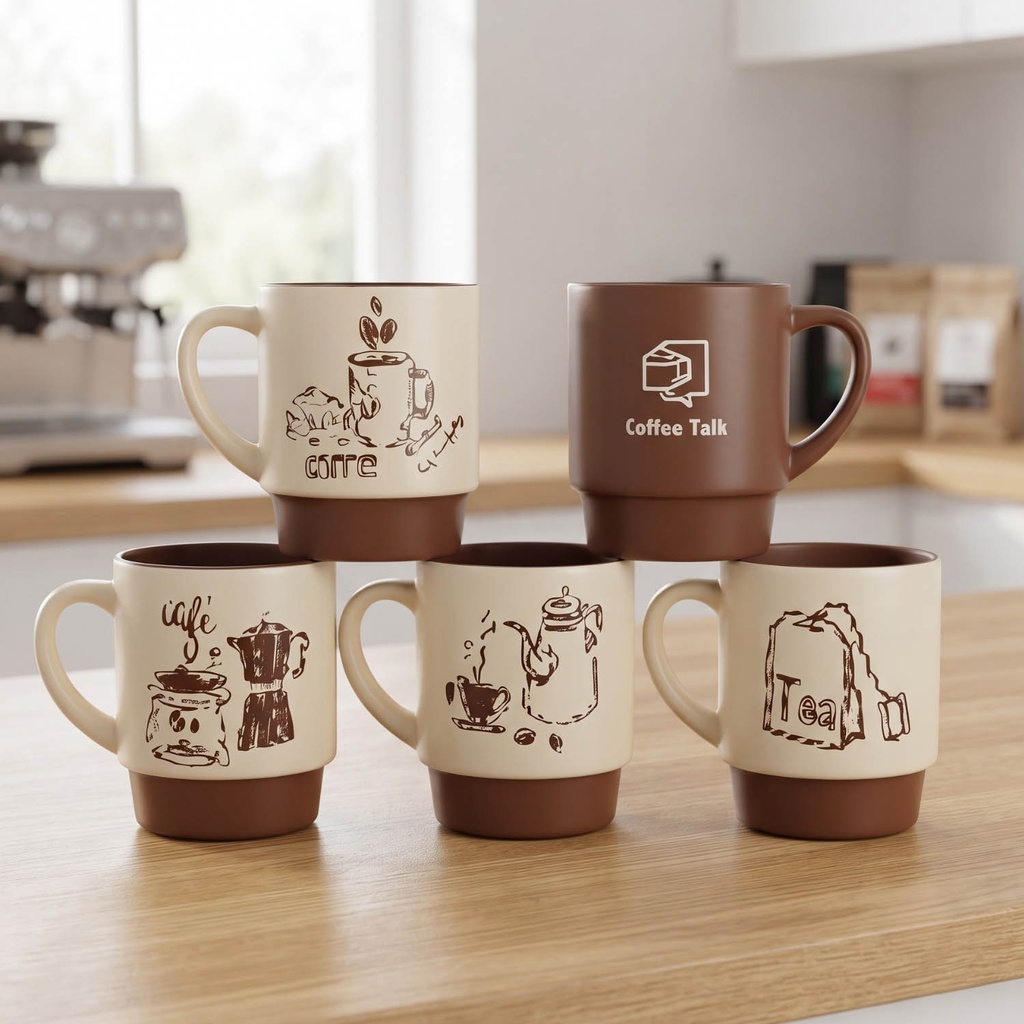 360 HOME COFFEE MUG CERAMIC GLAZED FINISH CONTRASTING INTERIOR CAFÉ PRINTS 420ML 72PCS/BOX