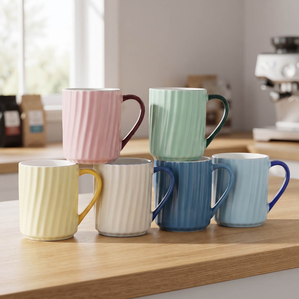 360 HOME MUG CERAMIC RIBBED TEXTURE MATTE FINISH PASTEL COLORS CYLINDRICAL SHAPE 370ML 72PCS/BOX