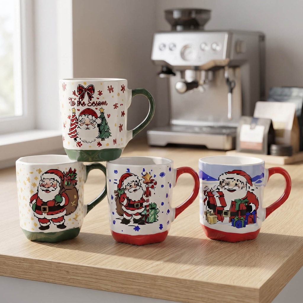 360 HOME CHRISTMAS MUG CERAMIC SMOOTH GLAZED FINISH CONTRASTING COLORED HANDLE 550ML 48PCS/BOX