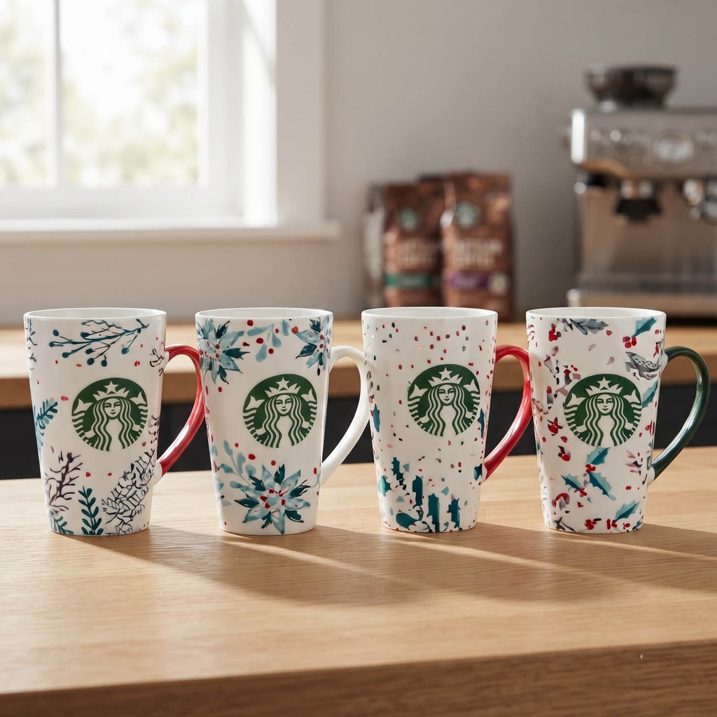 360 HOME CHRISTMAS MUG CERAMIC FLORAL&BOTANICAL PATTERN COLORED HANDLE 520ML 36PCS/BOX