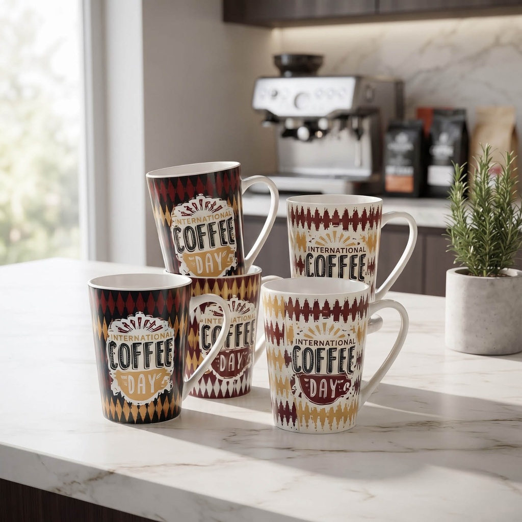 360 HOME MUG CERAMIC COFFEE-THEMED GEOMETRIC PATTERN 460ML 48PCS/BOX