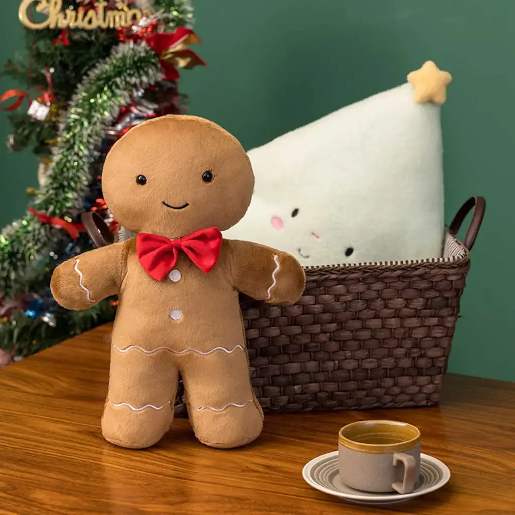 360 HOME MY HOME CHRISTMAS PILLOW GINGERBREAD MAN SHAPED WITH RED BOW ON NECK  40CM POLYESTER