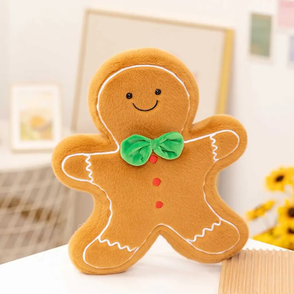 360 HOME MY HOME CHRISTMAS PILLOW GINGERBREAD MAN SHAPED WITH GREEN BOW ON NECK  35CM POLYESTER