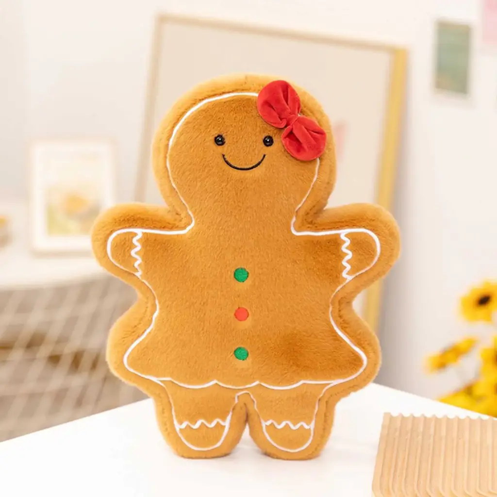 360 HOME MY HOME CHRISTMAS PILLOW GINGERBREAD MAN SHAPED WITH RED BOW ON HEAD 35CM POLYESTER