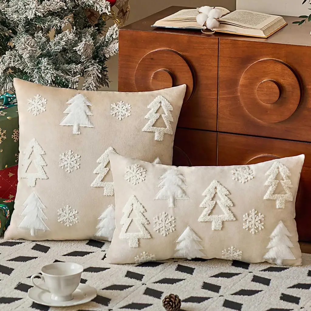 360 HOME MY HOME CHRISTMAS PILLOW EMBROIDED TREES 45*45 SINGLE-SIDED PILLOW COVER WITH 400G FILLING POLYESTER BEIGE