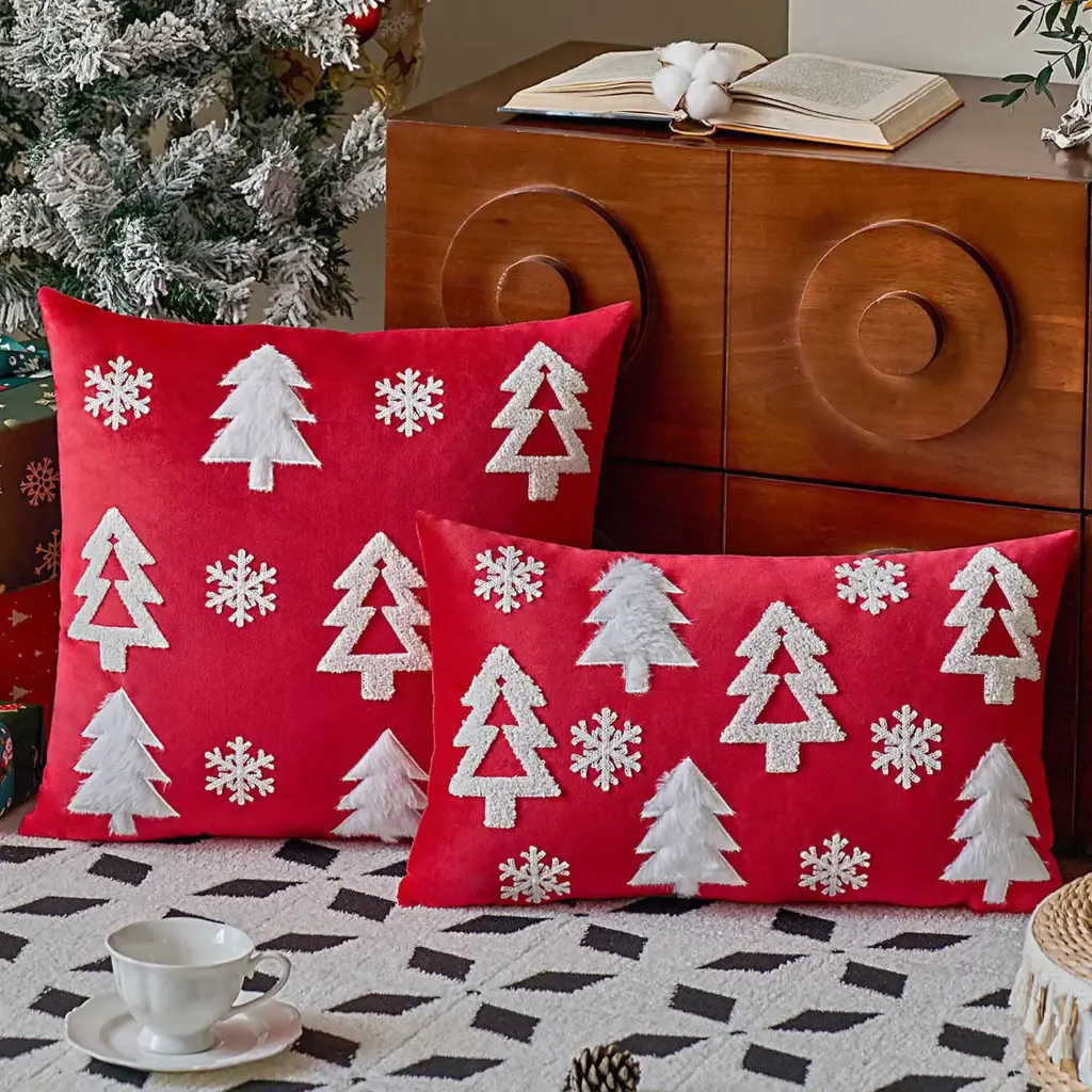 360 HOME MY HOME CHRISTMAS PILLOW EMBROIDED 45*45 SINGLE-SIDED PILLOW COVER WITH 400G FILLING POLYESTER RED