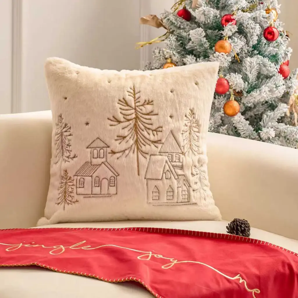 360 HOME MY HOME CHRISTMAS PILLOW EMBROIDED 45*45 SINGLE-SIDED PILLOW COVER WITH 400G FILLING POLYESTER BEIGE