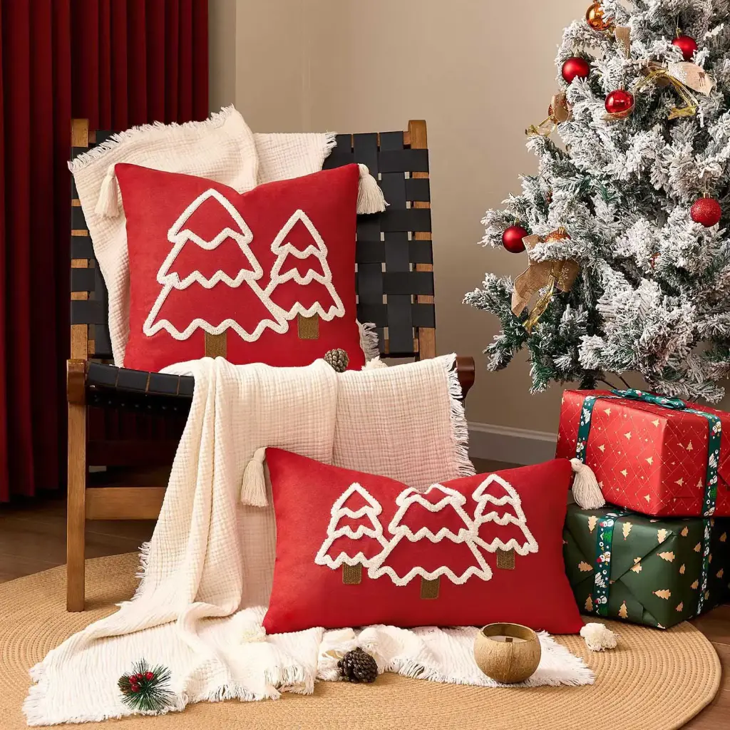 360 HOME MY HOME CHRISTMAS PILLOW EMBROIDED 30*50CM SINGLE-SIDED PILLOW COVER WITH 300G FILLING POLYESTER RED