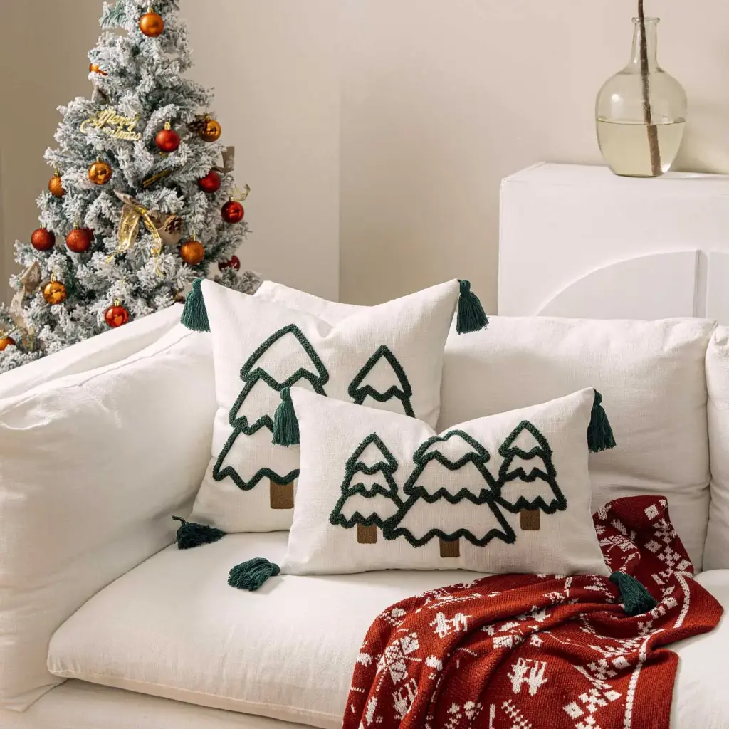 360 HOME MY HOME CHRISTMAS PILLOW EMBROIDED 30*50CM SINGLE-SIDED PILLOW COVER WITH 300G FILLING POLYESTER WHITE/GREEN
