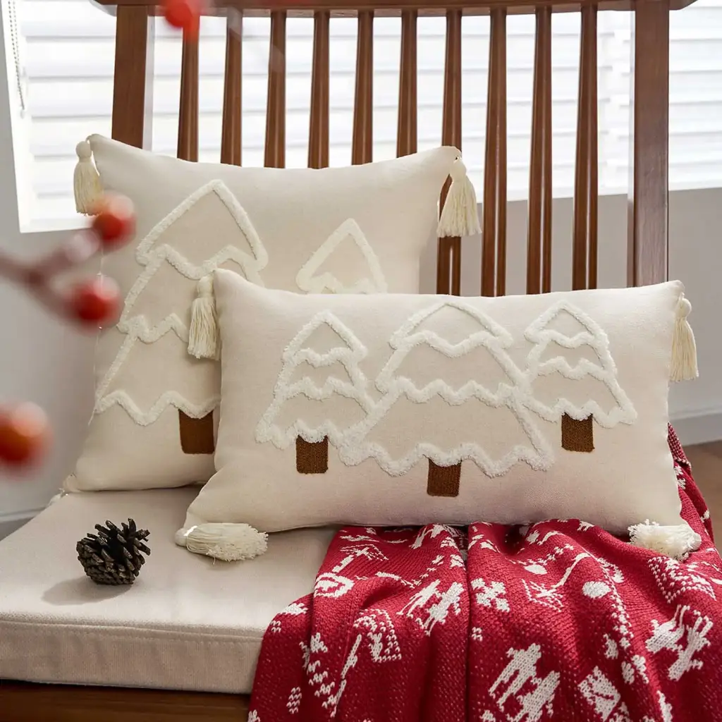 360 HOME MY HOME CHRISTMAS PILLOW EMBROIDED 45*45 SINGLE-SIDED PILLOW COVER WITH 400G FILLING POLYESTER BEIGE/WHITE