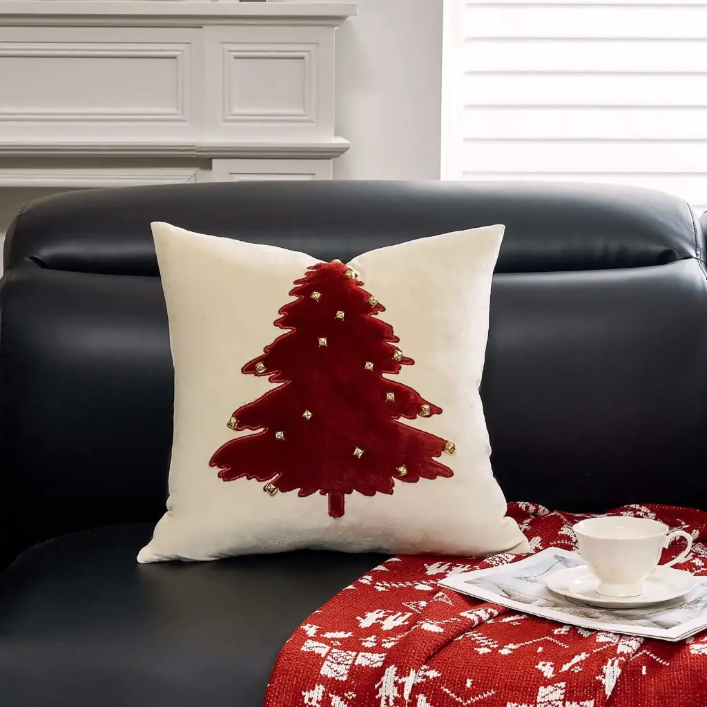 360 HOME MY HOME CHRISTMAS PILLOW EMBROIDED 45*45 SINGLE-SIDED PILLOW COVER WITH 400G FILLING POLYESTER WHITE/RED