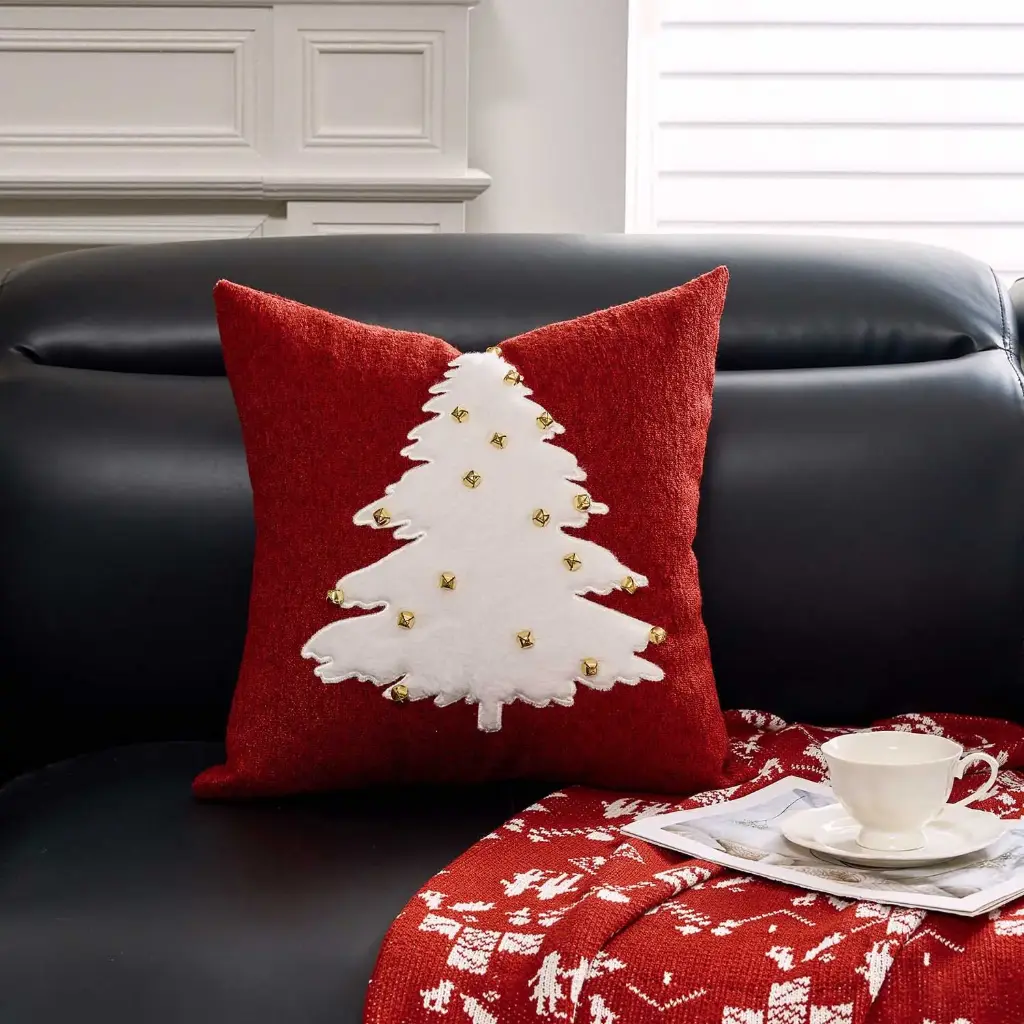 360 HOME MY HOME CHRISTMAS PILLOW EMBROIDED 45*45 SINGLE-SIDED PILLOW COVER WITH 400G FILLING POLYESTER RED/WHITE