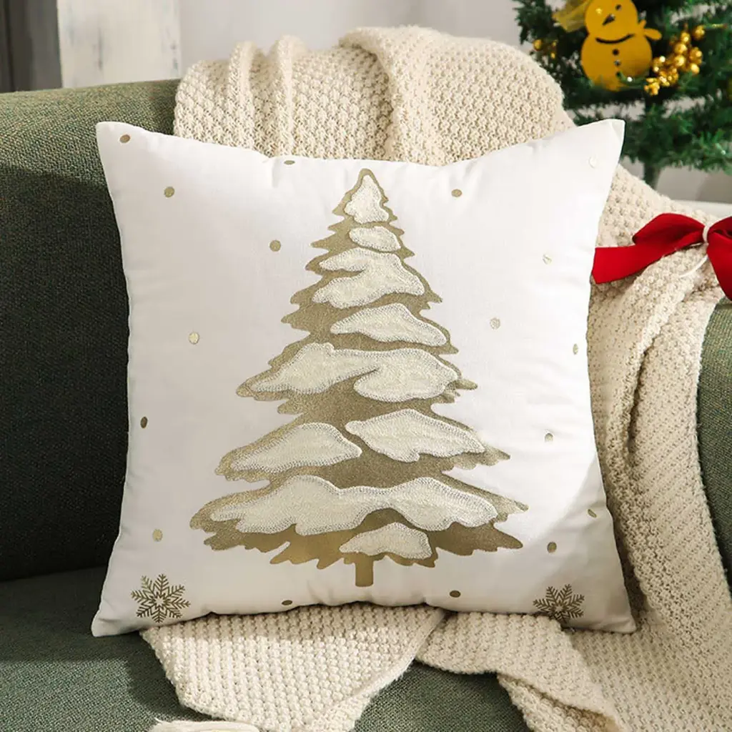 360 HOME MY HOME CHRISTMAS PILLOW EMBROIDED 45*45 SINGLE-SIDED PILLOW COVER WITH 400G FILLING POLYESTER WHITE/KAKI
