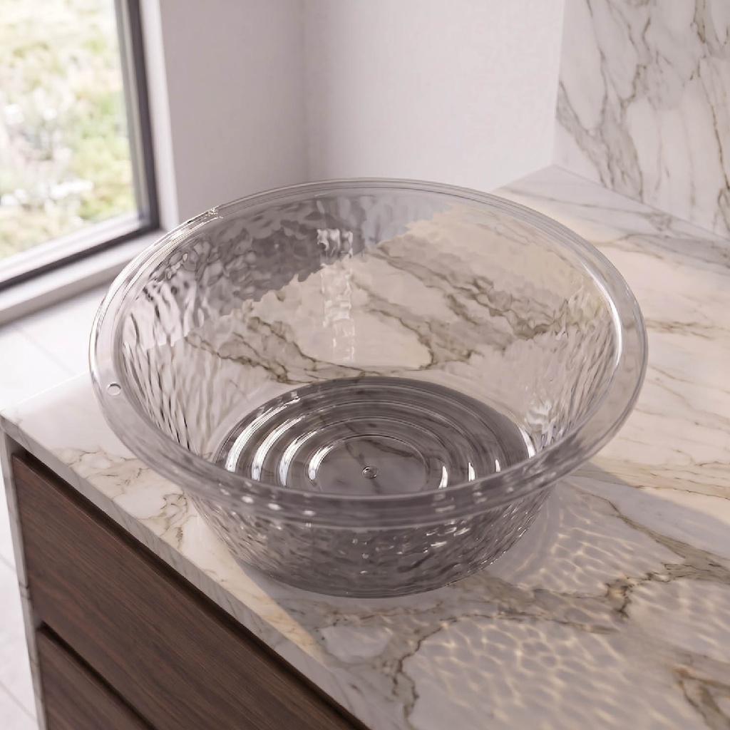 360 HOME BOWL ROUND SMOKEY GREY RIPPLE PATTERN FLARED RIM 29.5*19.5*11CM PLASTIC