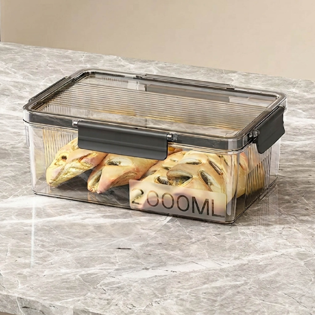 360 HOME FOOD STORAGE CONTAINER RECTANGULAR AIRTIGHT TRANSPARENT PLASTIC SNAP-LOCK LID SILICONE SEALING 2000ML