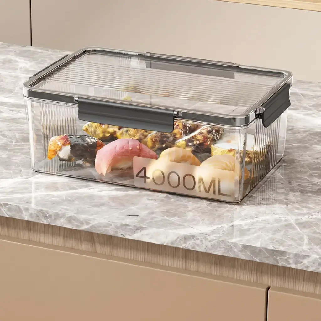 360 HOME FOOD STORAGE CONTAINER RECTANGULAR AIRTIGHT TRANSPARENT PLASTIC SNAP-LOCK LID SILICONE SEALING 4000ML
