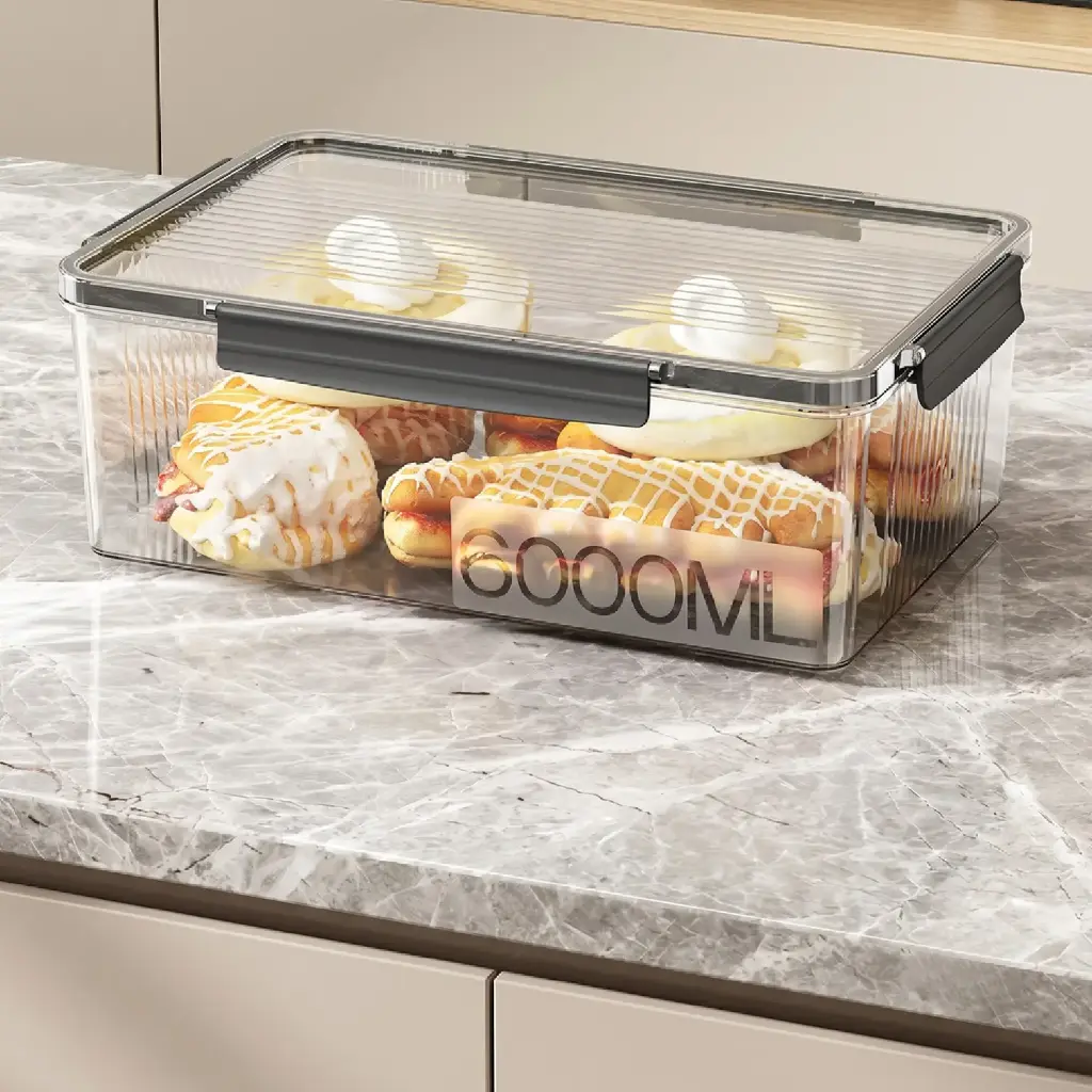 360 HOME FOOD STORAGE CONTAINER RECTANGULAR AIRTIGHT TRANSPARENT PLASTIC SNAP-LOCK LID SILICONE SEALING 6000ML