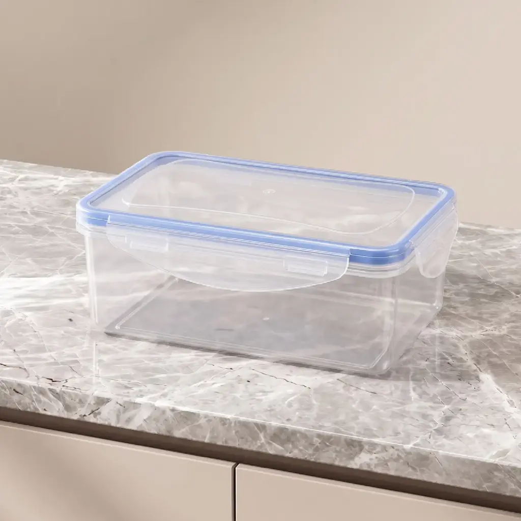360 HOME FOOD STORAGE CONTAINER RECTANGULAR AIRTIGHT TRANSPARENT PLASTIC  SNAP-LOCK LIDBLUE SILICONE SEALING 900ML