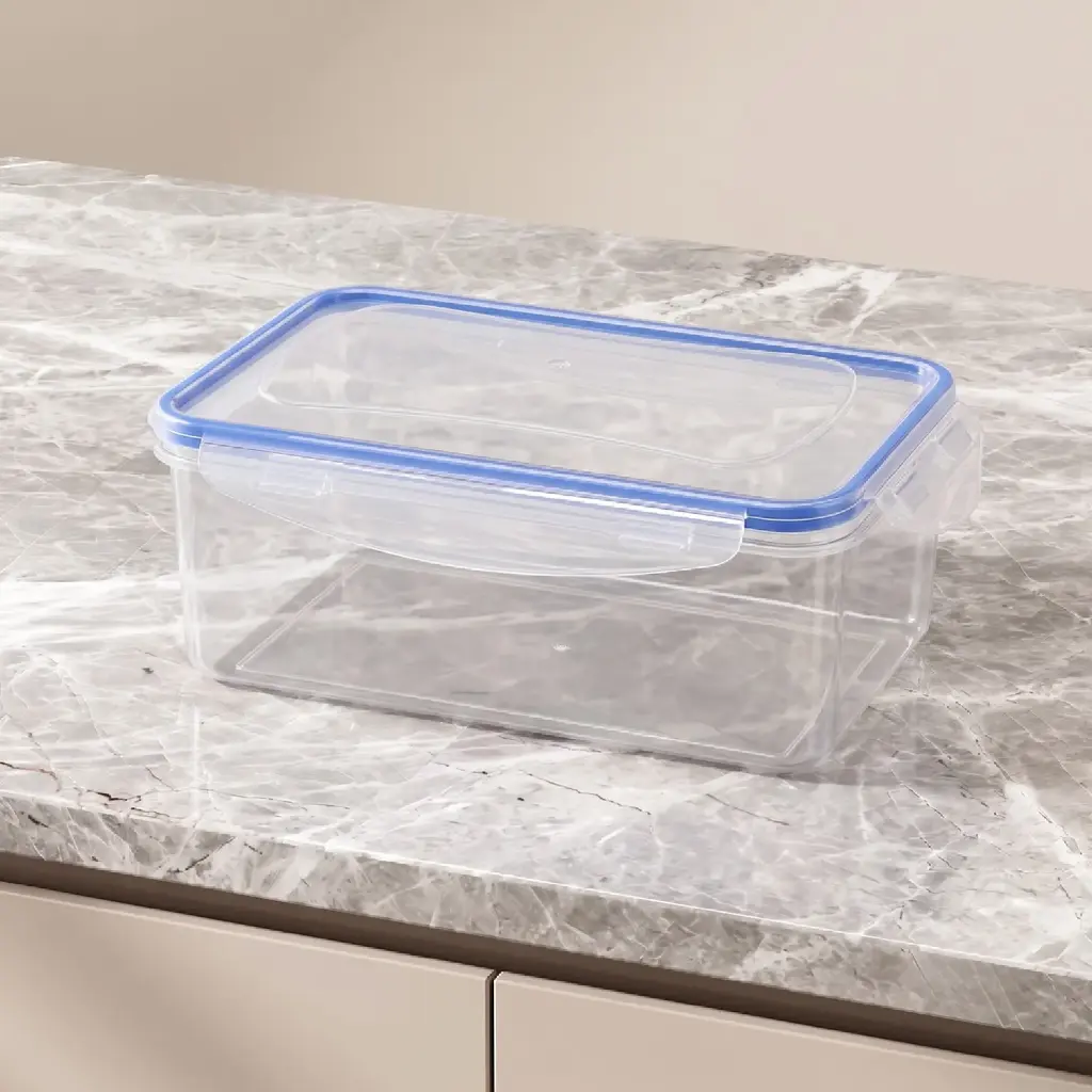 360 HOME FOOD STORAGE CONTAINER RECTANGULAR AIRTIGHT TRANSPARENT PLASTIC  SNAP-LOCK LIDBLUE SILICONE SEALING 1600ML
