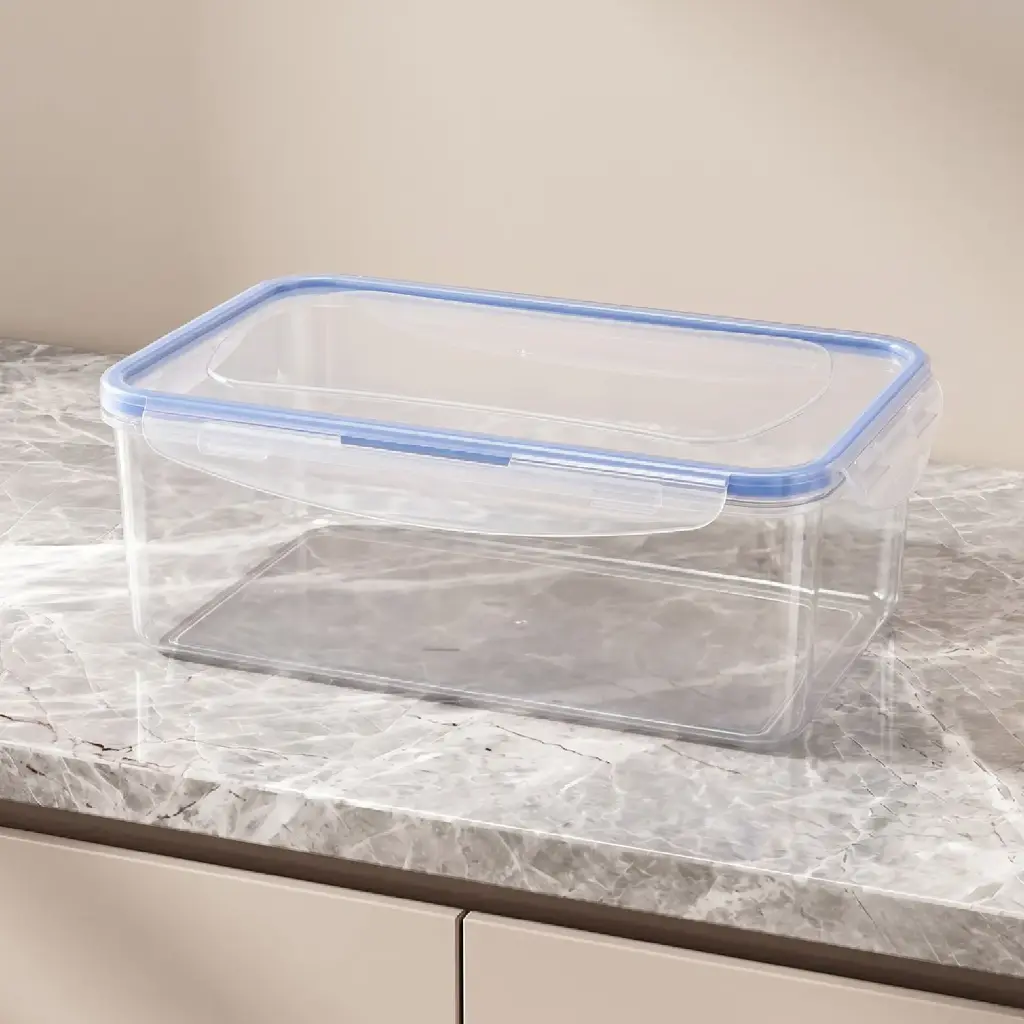 360 HOME FOOD STORAGE CONTAINER RECTANGULAR AIRTIGHT TRANSPARENT PLASTIC  SNAP-LOCK LIDBLUE SILICONE SEALING 2600ML