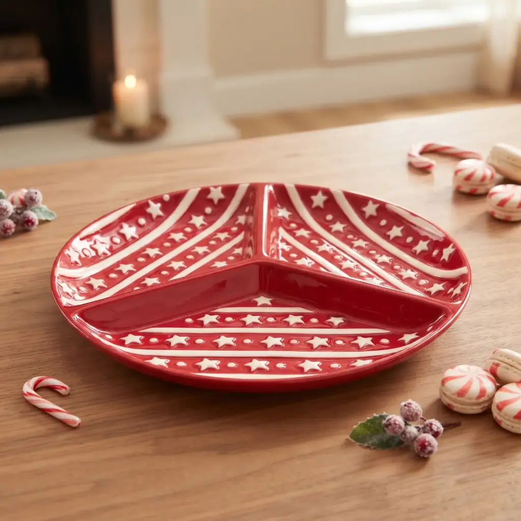 360 HOME MY HOME CHRISTMAS CERAMIC ROUND STORAGE BASKET WITH A FESTIVE RED AND WHITE SNOWFLAKE PATTERN 24PCS/BOX 27*27*3