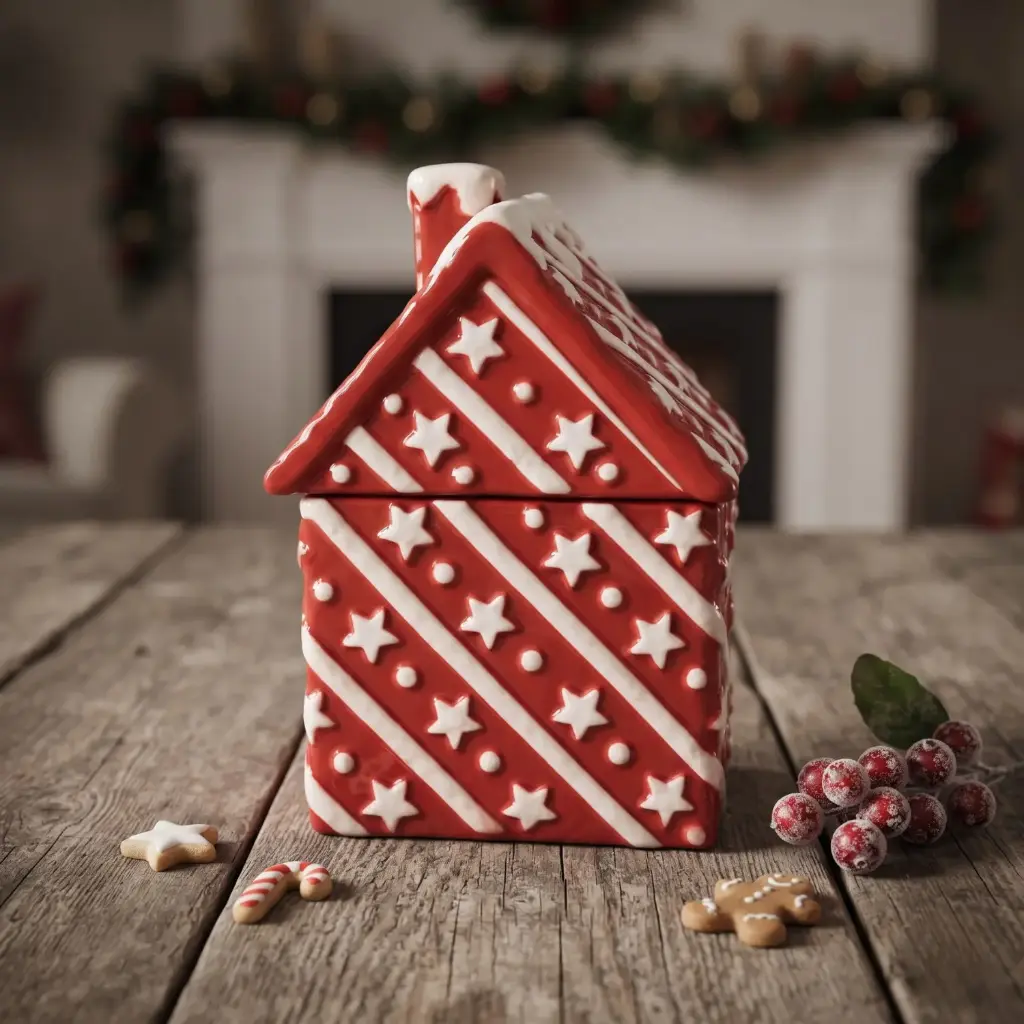360 HOME MY HOME CHRISTMAS CERAMIC HOUSE-SHAPED STORAGE BOX RED&WHITE SNOWFLAKES PATTERN 18PCS/BOX 14*10*20