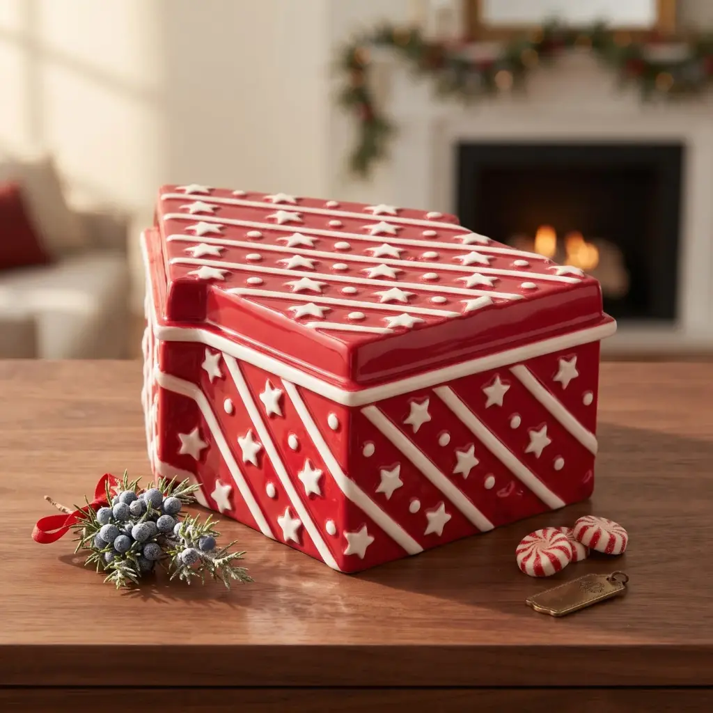 360 HOME MY HOME CHRISTMAS CERAMIC SQUARE STORAGE BOX WITH LID RED AND WHITE SNOWFLAKE PATTERN 18PCS/BOX 21*15*9