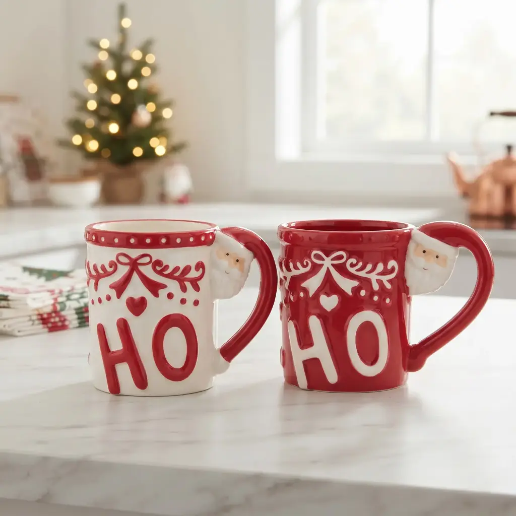 360 HOME MY HOME CHRISTMAS CERAMIC MUG "HO HO" LETTERING RED&WHITE 48PCS/BOX 14*9*10