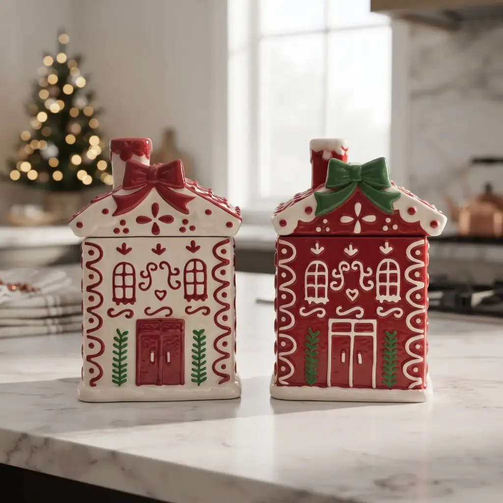 360 HOME MY HOME CHRISTMAS CERAMIC HOUSE-SHAPED COOKIE JAR WITH LID 24PCS/BOX 12*10*18