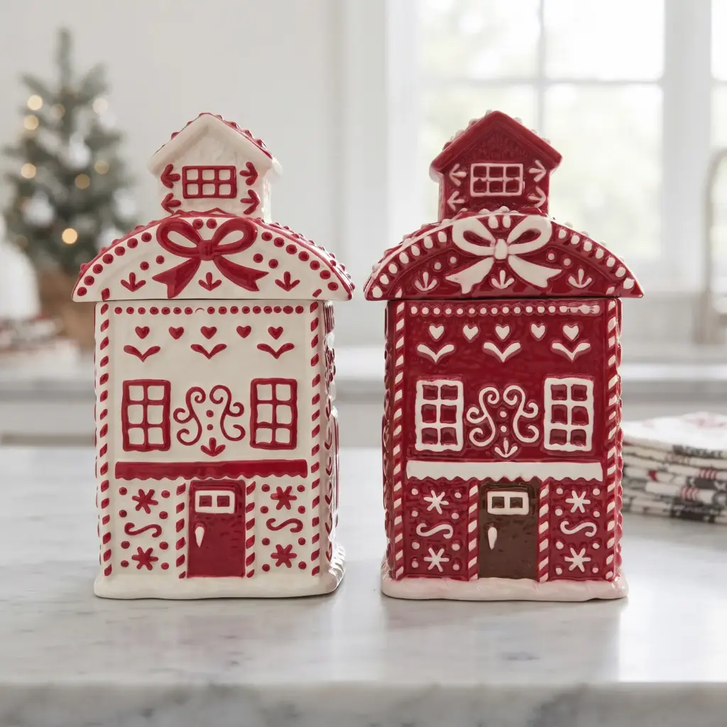 360 HOME MY HOME CHRISTMAS CERAMIC HOUSE-SHAPED COOKIE JAR WITH LID 12PCS/BOX 13*11*24