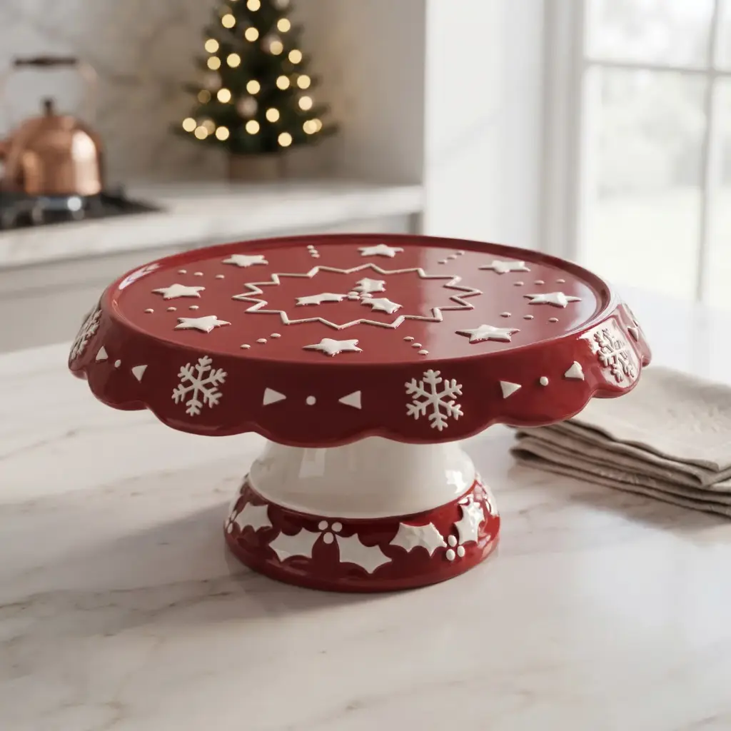 360 HOME MY HOME CHRISTMAS CERAMIC PEDESTRAL CAKE STAND SNOWFLAKE AND STAR PATTERNS 12PCS/BOX 24.5*24.5*11.8