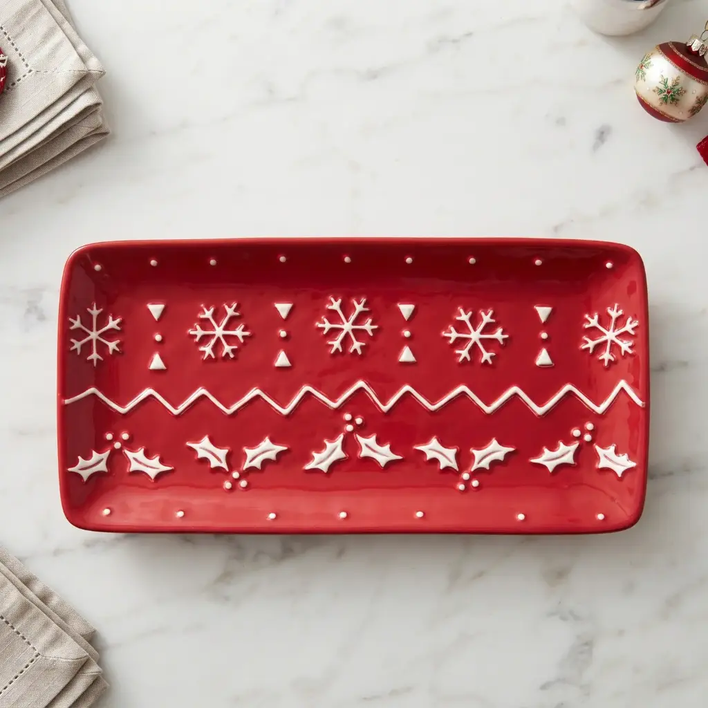 360 HOME MY HOME CHRISTMAS CERAMIC SERVING PLATTER RECTANGULAR SNOWFLAKES AND STAR PATTERNS 24PCS/BOX 36*18.2*3.2