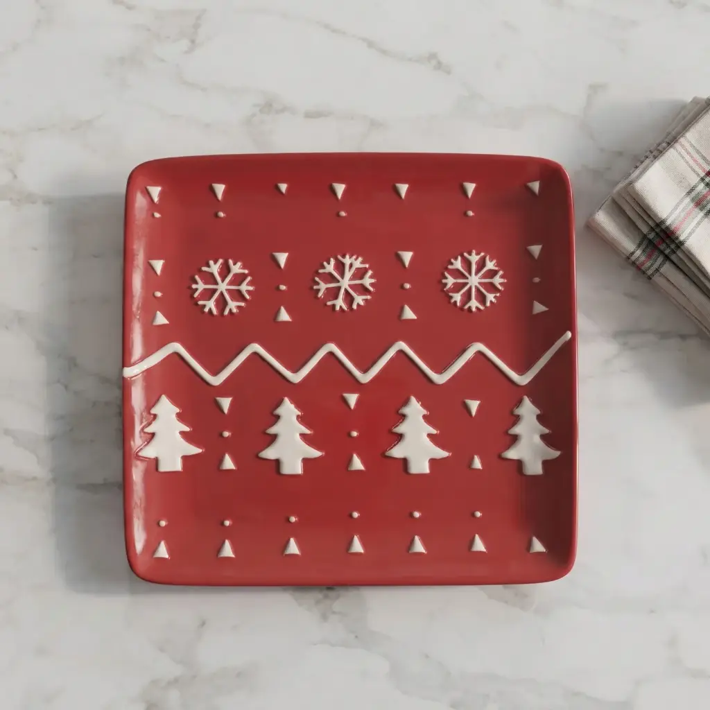 360 HOME MY HOME CHRISTMAS CERAMIC SERVING PLATTER SQUARE SNOWFLAKES AND STAR PATTERNS 24PCS/BOX 28.5*28.5*2.7