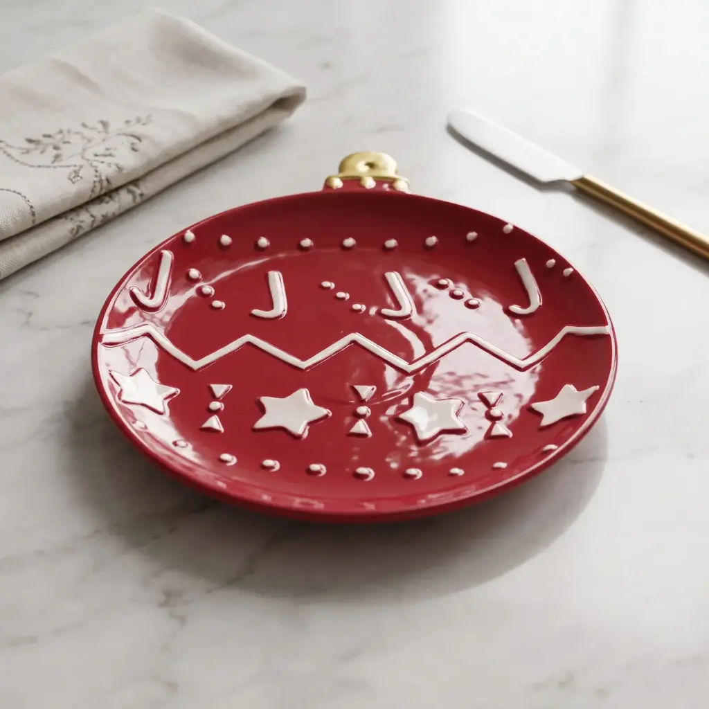 360 HOME MY HOME CHRISTMAS CERAMIC SERVING PLATTER ROUND WITH LID STAR AND CANDY CANE PATTERNS 24PCS/BOX 29.8*25.5*3.5