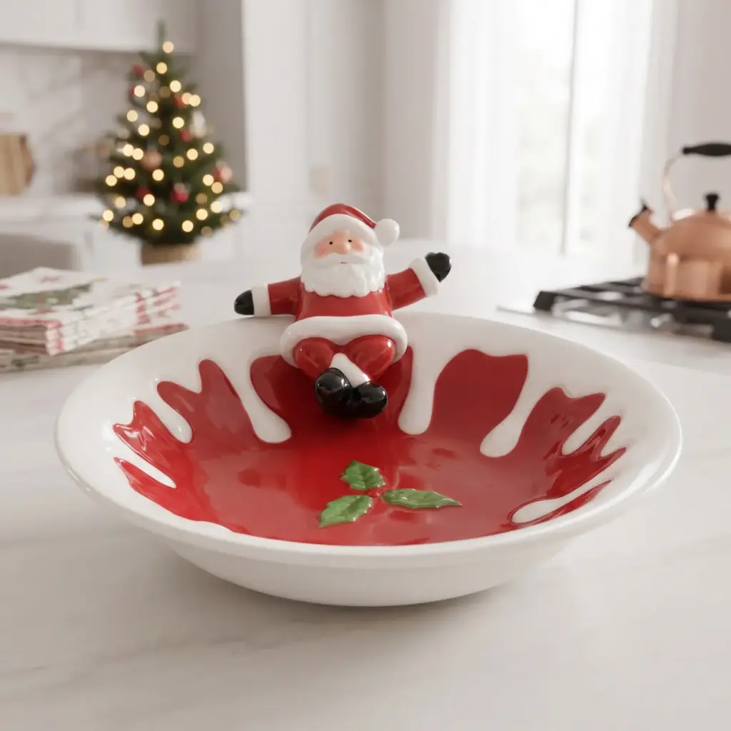 360 HOME MY HOME CHRISTMAS CERAMIC SERVING BOWL SANTA CLAUS FIGURE RED POINSETTIA-INSPIRED DESIGN 24PCS/BOX 22.*21.5*9