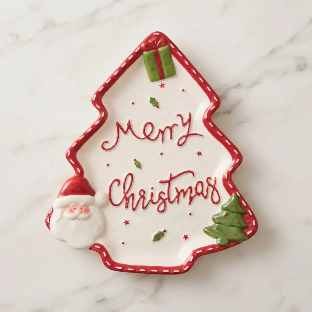 360 HOME MY HOME CHRISTMAS CERAMIC SERVING PLATTER TREE-SHAPED "MERRY-CHRISTMAS" 24PCS/BOX 31.0*26.5*3.0