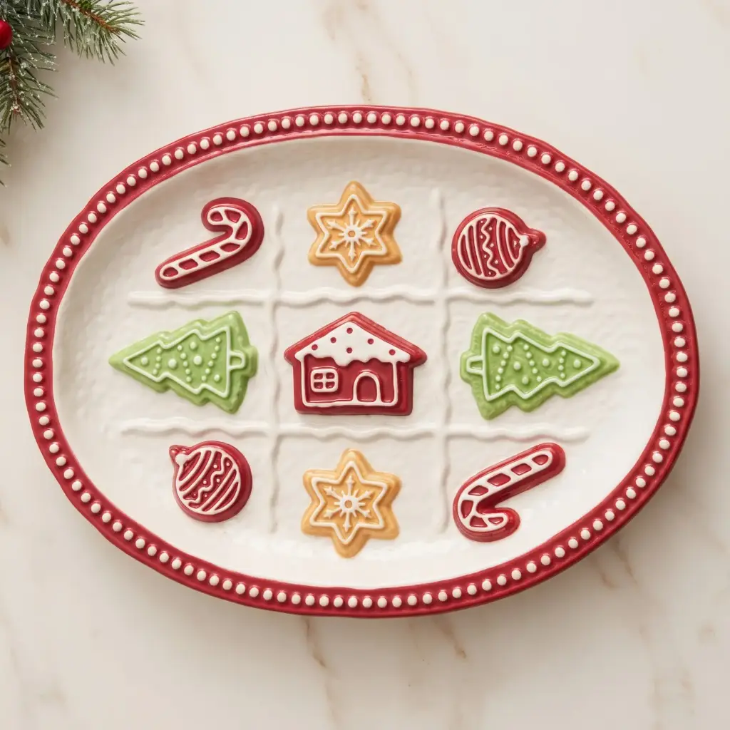 360 HOME MY HOME CHRISTMAS CERAMIC SERVING PLATTER OVAL CANDY CANES+TREES+GINGERBREAD COOKIES&HOUSE DESIGNS 24PCS/BOX 30.5*22.5*3